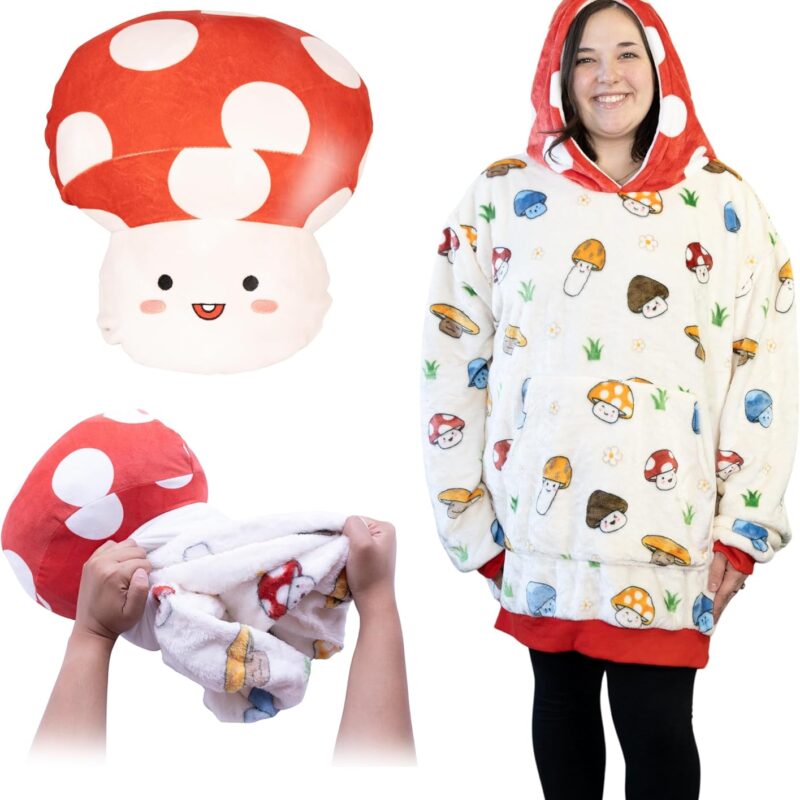 Plushible Wearable Blanket Hoodie, 2-in-1 Oversized Hoodie Blanket Pillow, Long Sleeve Sweatshirt Pocket, Cozy Valentine Gift