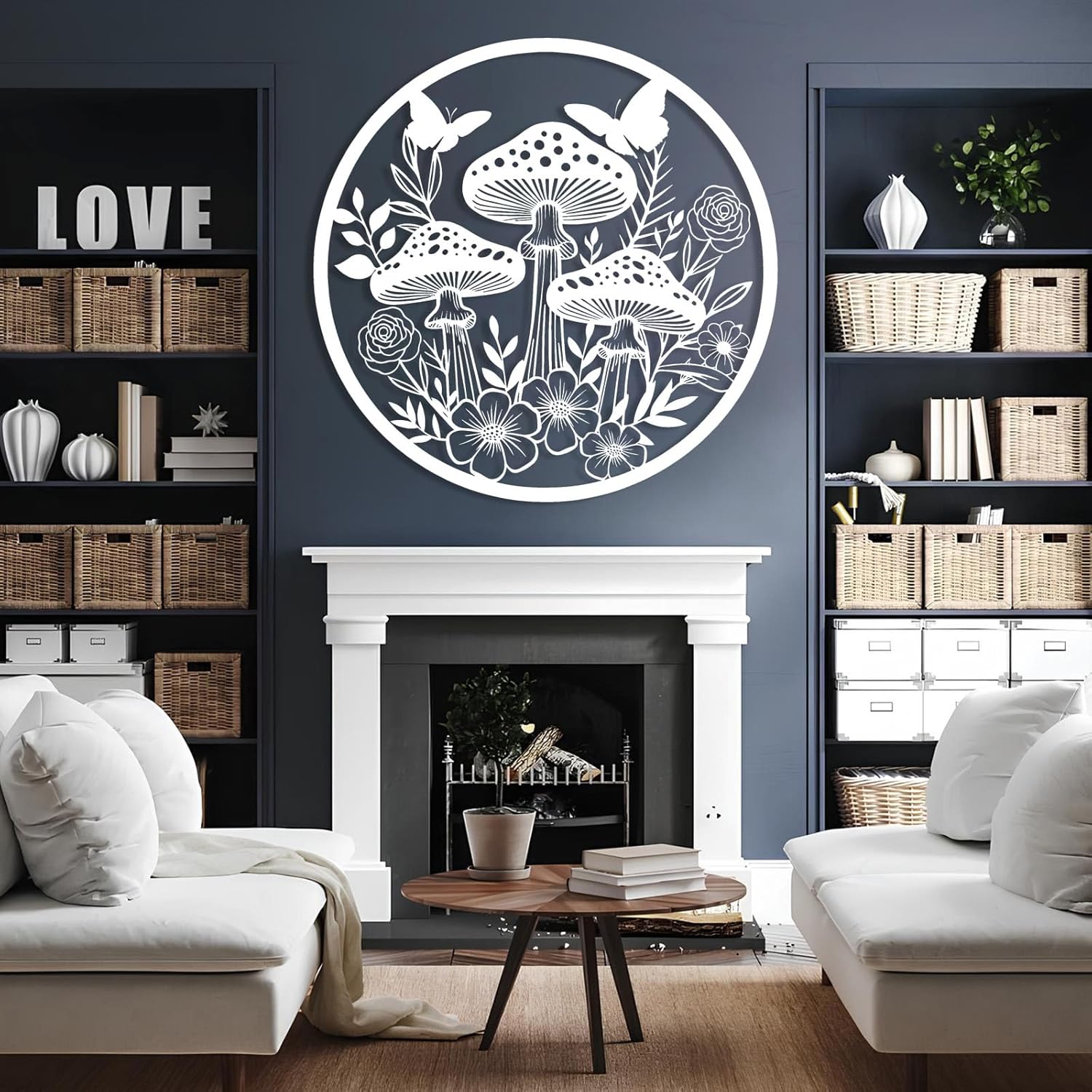 819VjLSAcUL._AC_SL1500_.jpg LARNT Mushrooms Metal Wall Art, Mushroom Metal Wall Decor, Toadstool Boho Wall Hanging, Mushroom Sign, Boho Wall Decor, Plant Wall Art, Metal Garden Decor (Black, 19"x19"|47x47cm) - Image 5