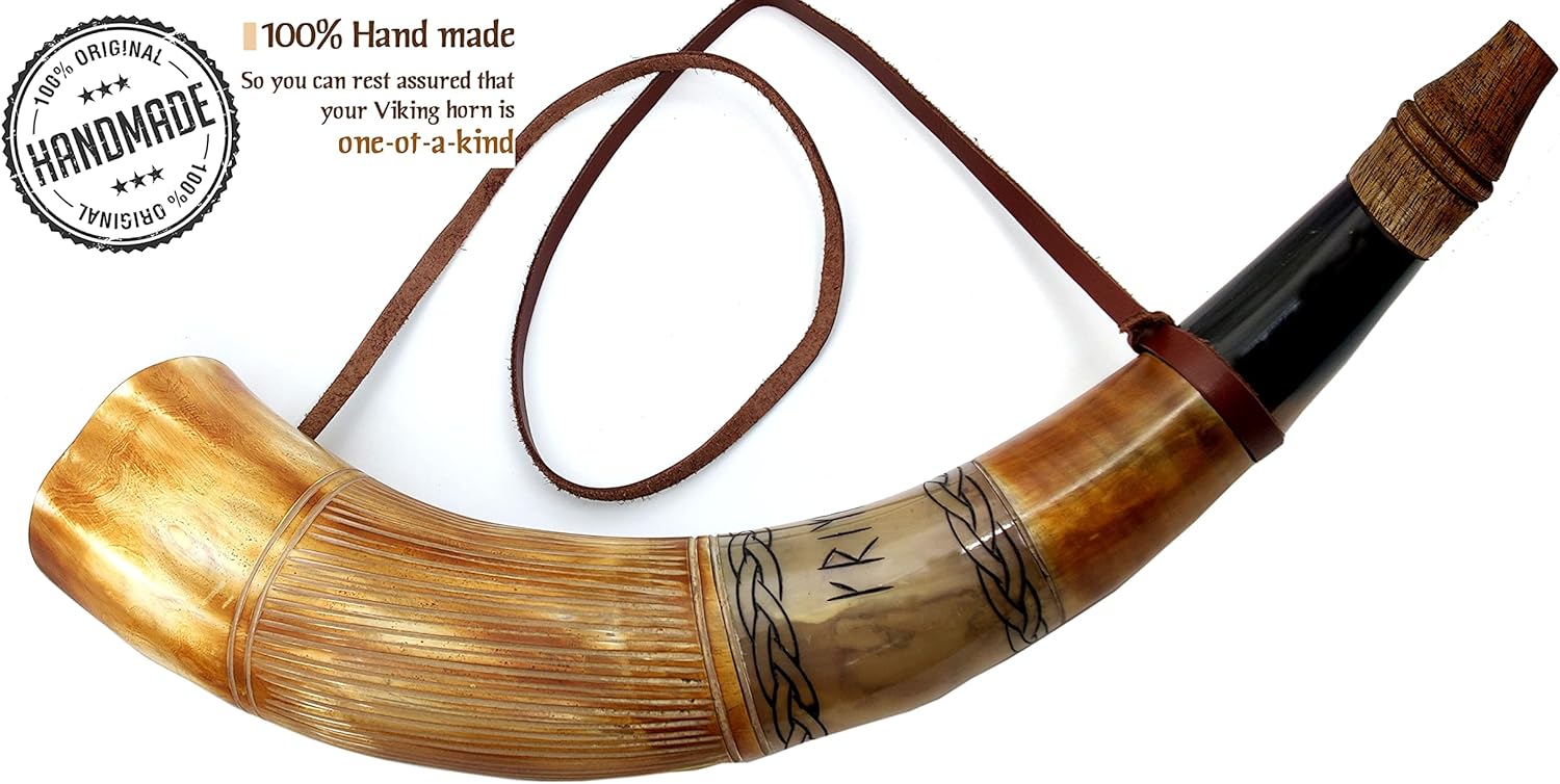 819iP8e8DFL._AC_SL1500_.jpg 5MOONSUN5's Viking Blowing Cow Horn Whistle - Medieval, Norse Cattle Ancient Horn Bugle - Hunting Tool - Image 6