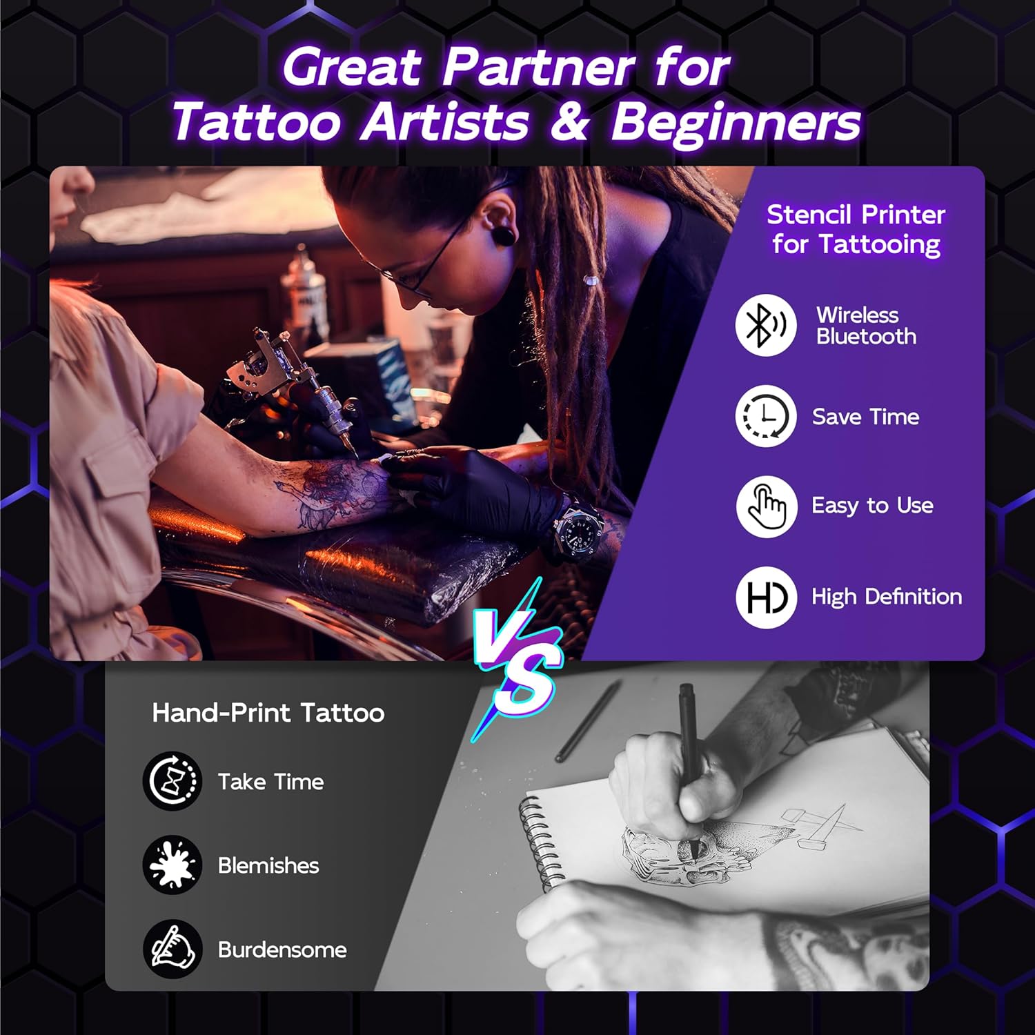 81E90uTd00L._SL1500_.jpg Itari Newly Upgrade A886 Tattoo Stencil Printer for Tattoo Beginner, Tattoo Kit with 10 Pcs Transfer Paper, Tattoo Printers Compatible with Phone, Table & PC, Wireless Tattoo Machine for Tattoo Artist - Image 5