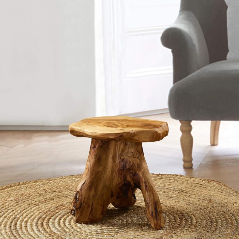 Greenage Cedar Roots Mushroom Stool Natural Wood Side Table 12" x 15" x 13.5" Height Home Décor Rustic Plant Stand Accent Stool End Table for Living Room Live Edge Table
