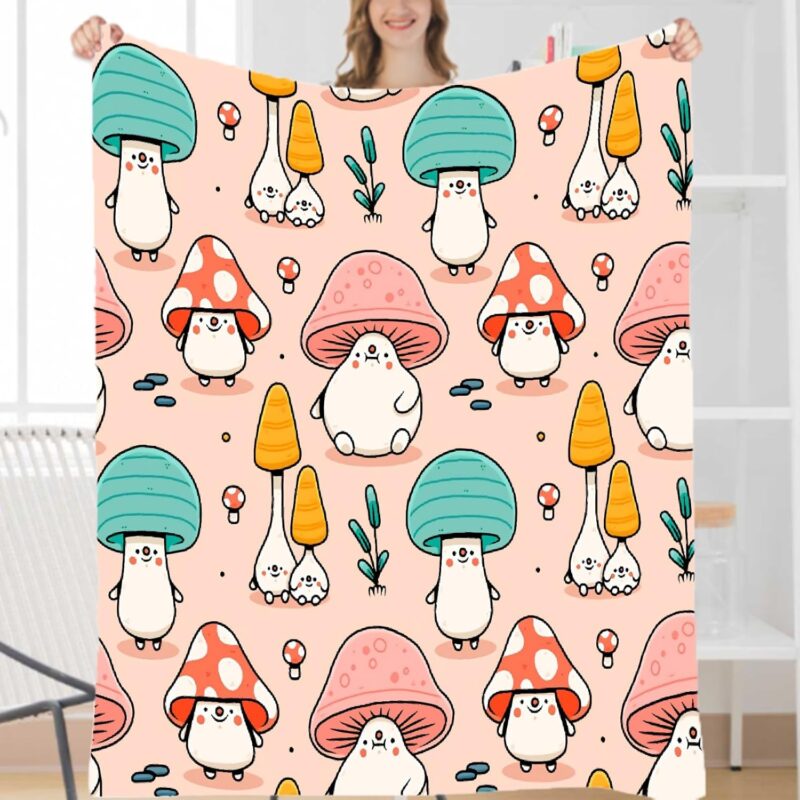 Cute Mushroom Head Soft Blanket All Season Throw Blanket Fleece Blankets Bed Sofa 80"x60"