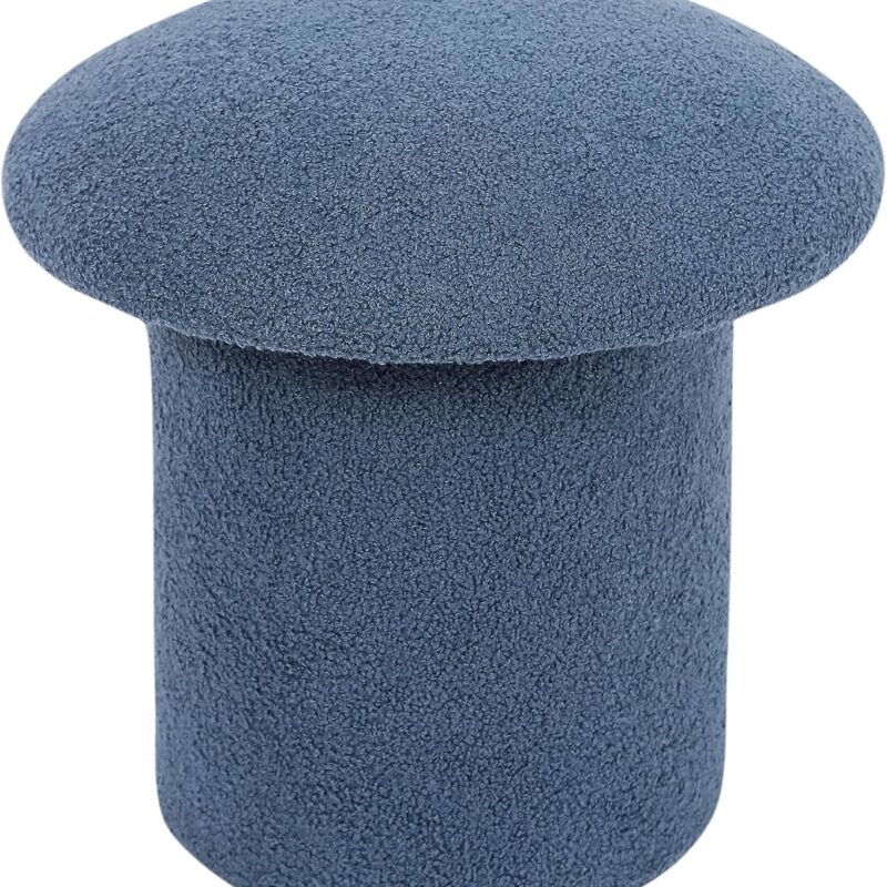 Mushroom Round Ottoman, Modern Small Footstool with Padded Seat, Upholstered Vanity Foot Rest Stool Chair for Entryway, Living Room, Bedroom, Blue