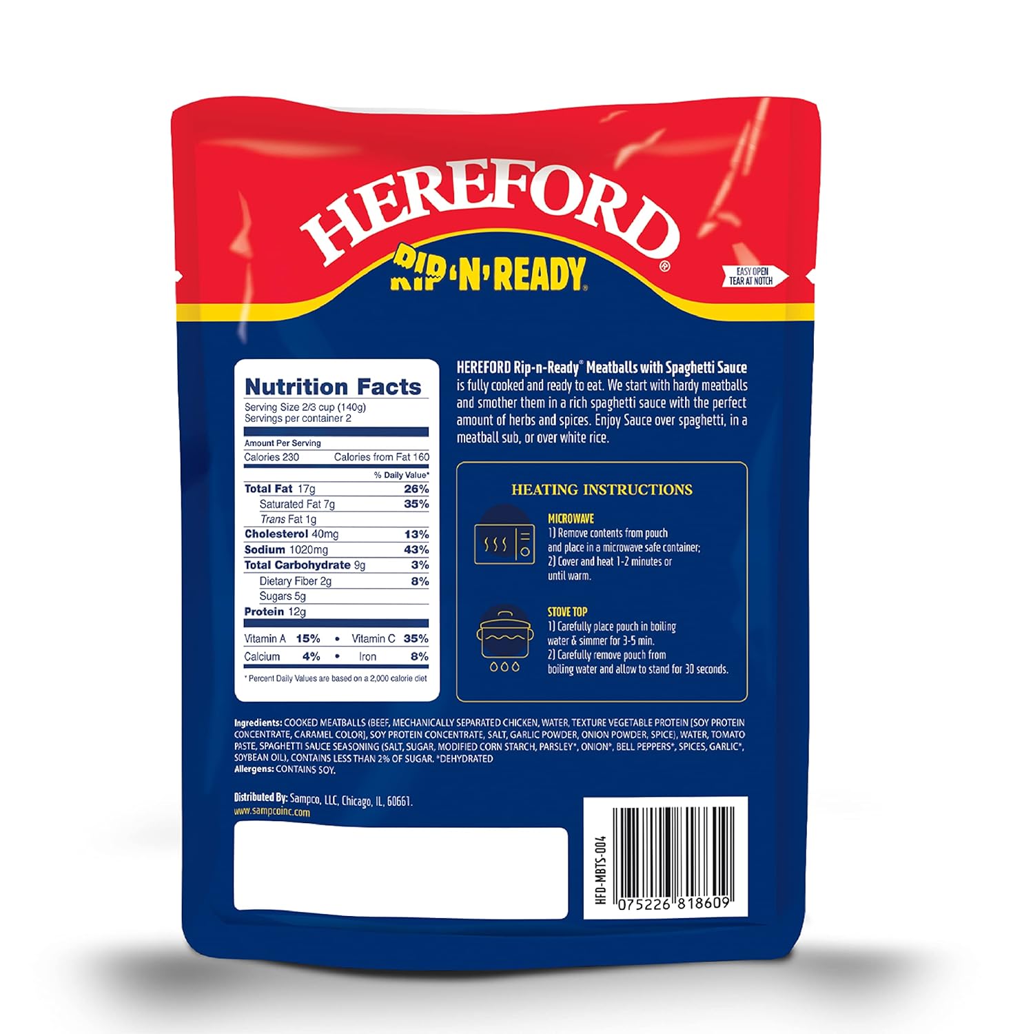 81M-0QuekiL._SL1500_.jpg Hereford Meatballs with Spaghetti Sauce | Shelf Stable | Fully Cooked | Ready to Eat | 12g Protein per Serving | 10oz per Pouch (Case of 12) - Image 3