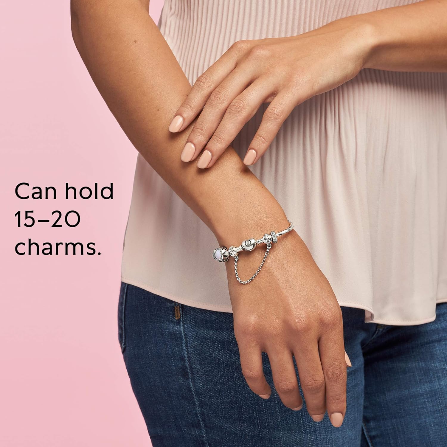 81PvkBqIC8L._AC_SL1500_.jpg Pandora Moments Heart Clasp Snake Chain Bracelet - Compatible Moments Charms - Gift for Her - Sterling Silver - With Gift Box - Image 7