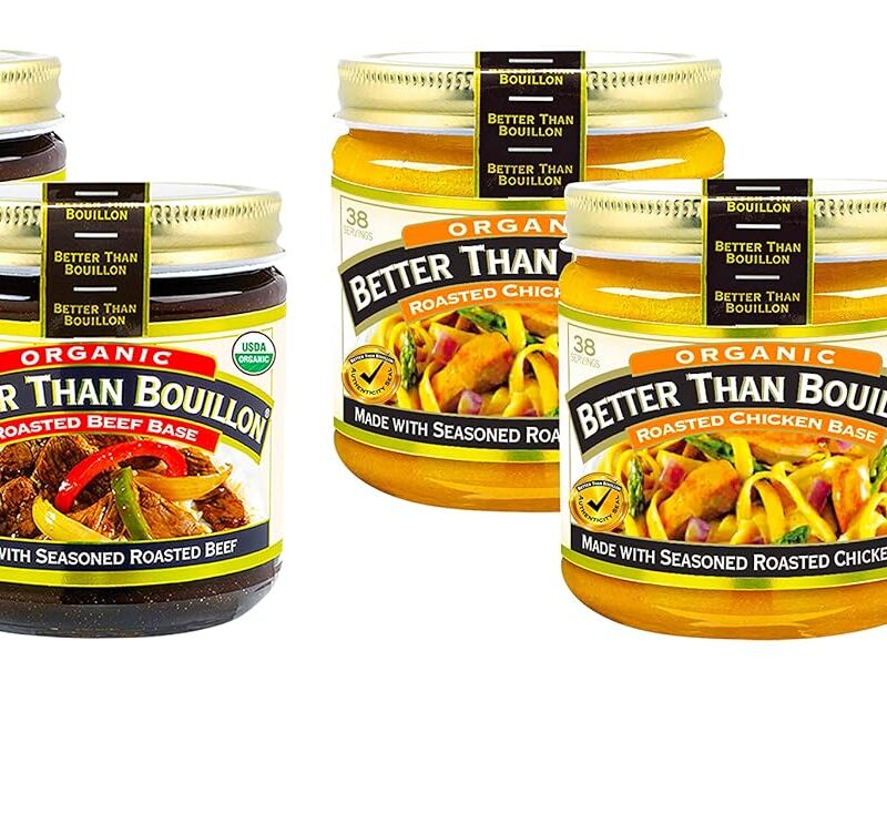 Better Than Bouillon Organic Variety Pack: Roasted Beef & Roasted Chicken Bases 8oz (4 Pack, 2 each) Bundle with PrimeTime Direct Teaspoon Scoop with BTB Authenticity Seal in a BTB Box