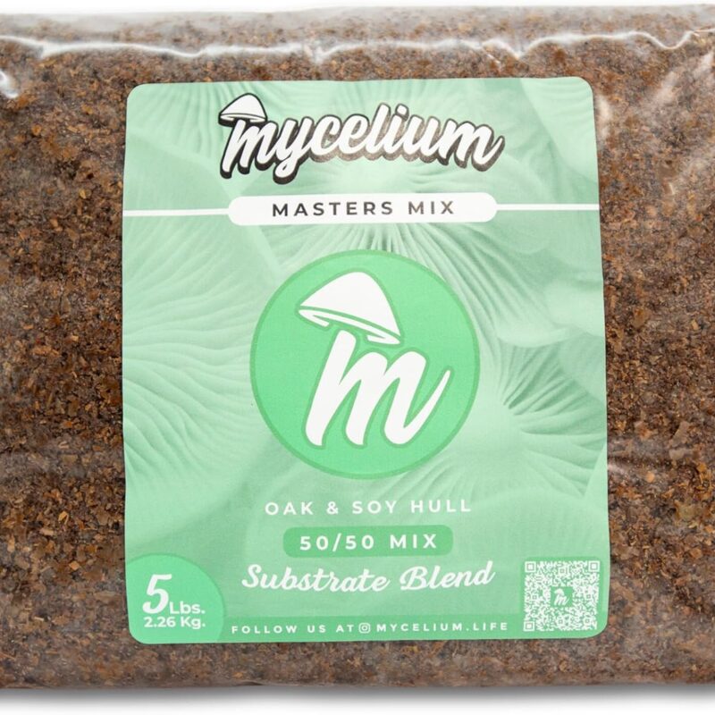 Mycelium Master Mix Mushroom Growing Kit I Oak & Soy Hull Substrate Blend I High Yield Proprietary Mix I Organic Sterilized Mushroom Grow Bag for Starter & Pro Home Growers, 5lbs
