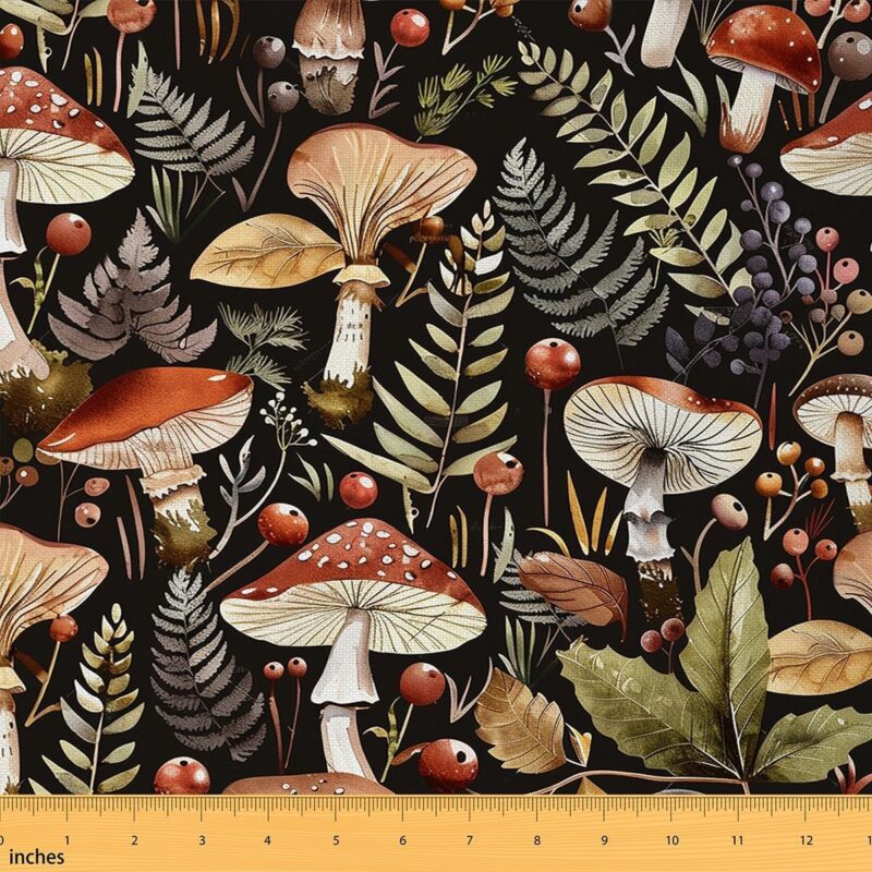 Feelyou Mushroom Fabric by The Yard Kids 5 Yard Kids Cute Mushroom Upholstery Fabric for Chairs for Boys Botanical Waterproof Outdoor Fabric Wild Mushroom Stuff Reupholstery Fabric Decor