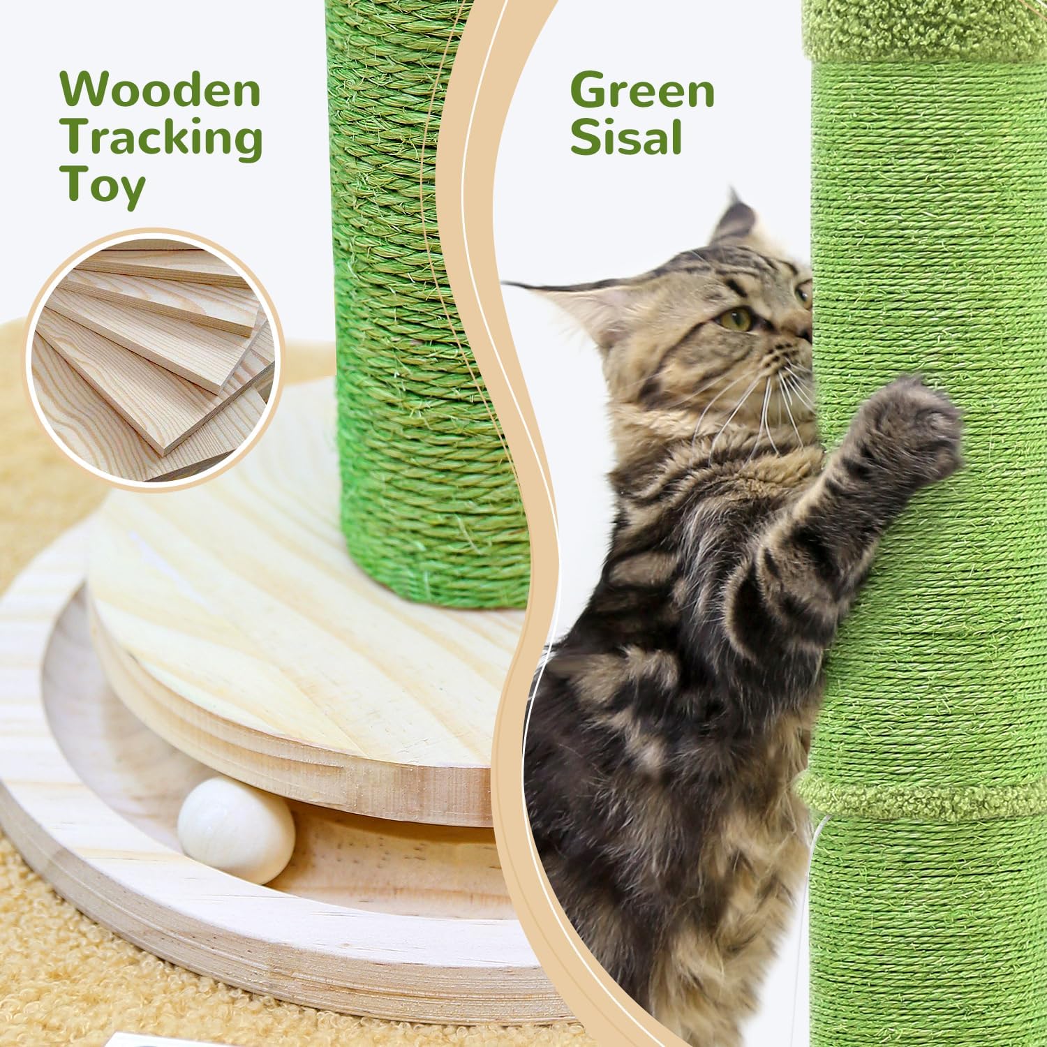 81Vu6P87OwL._AC_SL1500_.jpg SC37 Extra Thick Scratching Posts for Indoor Large Cats Adults, 37inch Cactus Cat Scratching Post Cat Scratcher Cute Sisal Scratching Post with Modern Wooden Ball Tracking Interactive Toys - Image 4