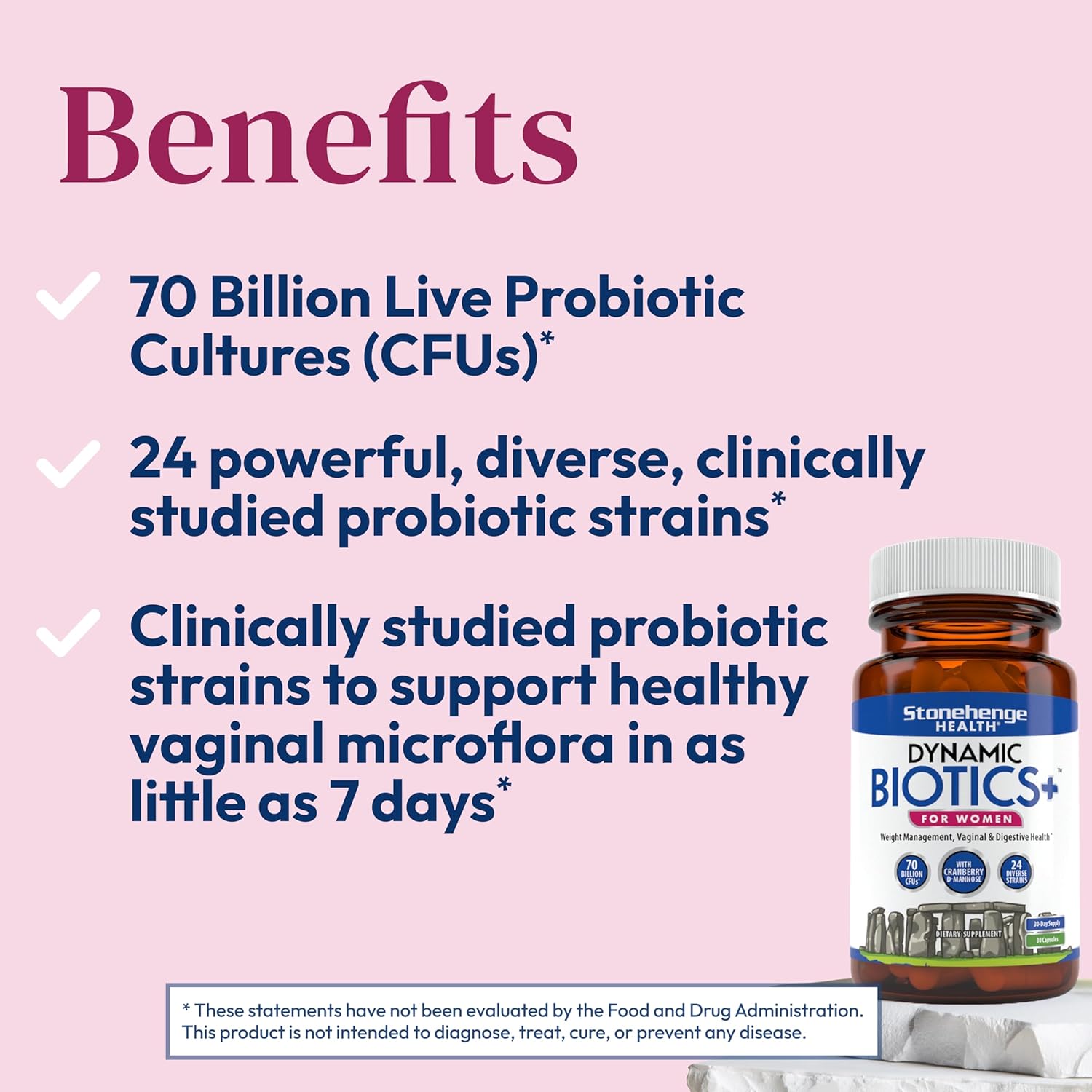 81YuK5TTAOL._AC_SL1500_.jpg Stonehenge Health Probiotics 70 Billion CFU + 24 Strains, Prebiotic, Dynamic Biotics+ for Women, New Formula for Weight Management, Digestive & Vaginal Support, Delayed Release Shelf Stable Non-GMO - Image 2