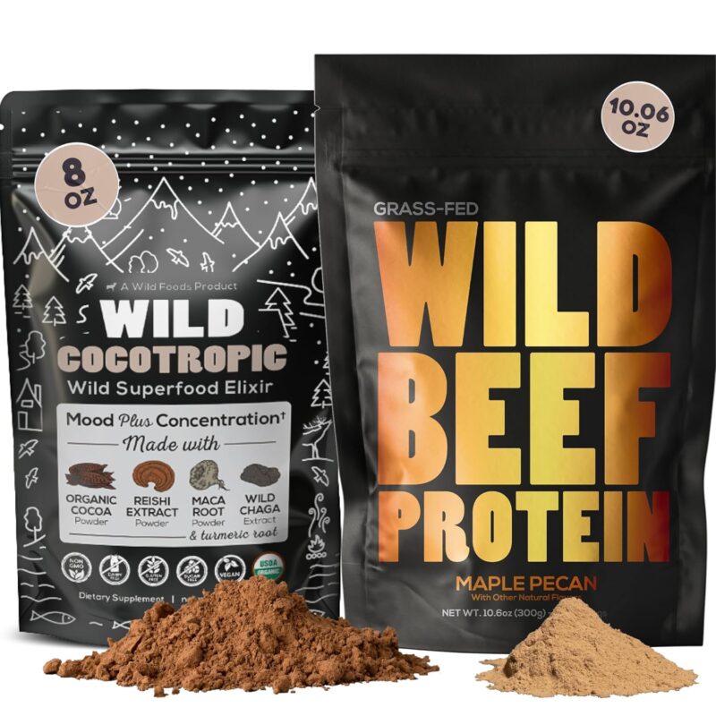 Cocotropic Organic Mushroom Cacao Mix (8oz) & Grass-Fed Beef Protein Powder (10oz) Bundle for Energy and Nutrition