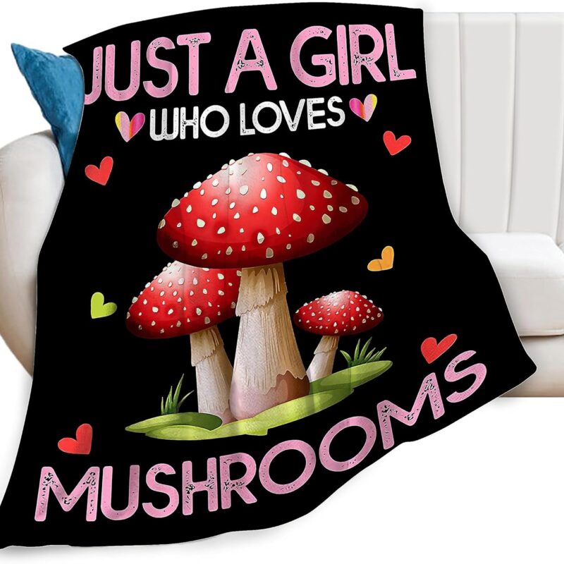 Just A Girl Who Loves Mushrooms Blanket Soft Warm Cozy Red Mushroom Throw Blankets for Boys Girls Fuzzy Plush Blanket Fleece Lightweight Flannel Kid Adults Gift for Bed Couch Sofa 80"x60"
