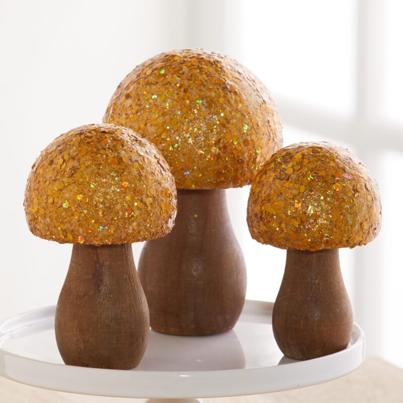Glitter Mushrooms, set of 3, gold chunky glitter, cute mushroom decor, sparkle aesthetic, room decor, glitz + glam, maximalist, holographic (Gold)