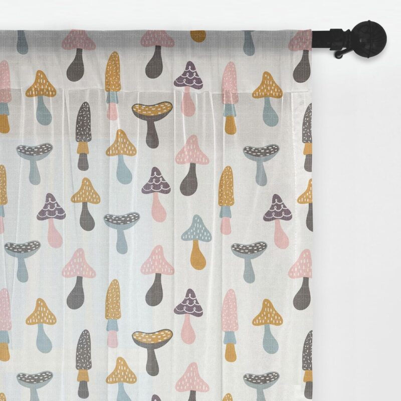 Ambesonne Mushroom Tulle Curtains with Rod Pocket, Colorful Pattern with Morchella Morel Porcini Mushrooms in Cartoon Style, Sheer Drape for Wedding Party 2 Panels, 108" x 72", Multicolor
