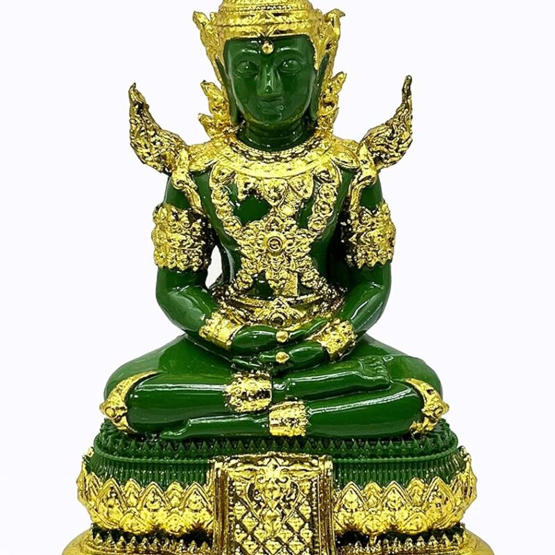 BUDDHO Emerald Buddha Statue - Realistic Knee to Knee 2" H. 6" H Jade Thai Buddha for Home Decor Gift