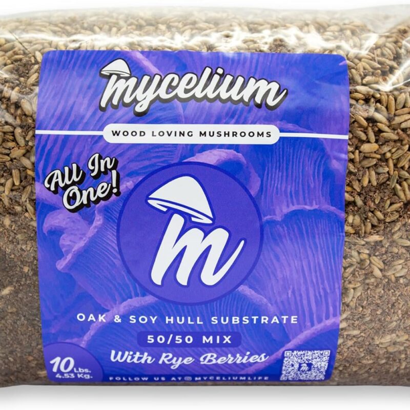 Mycelium Mushroom Growing Kit I Oak & Soy Hull Substrate with Rye Berries I High Yield Proprietary Mix I All-in-One Organic Sterile Grow Bag for Starter & Pro Home Growers, 10lbs