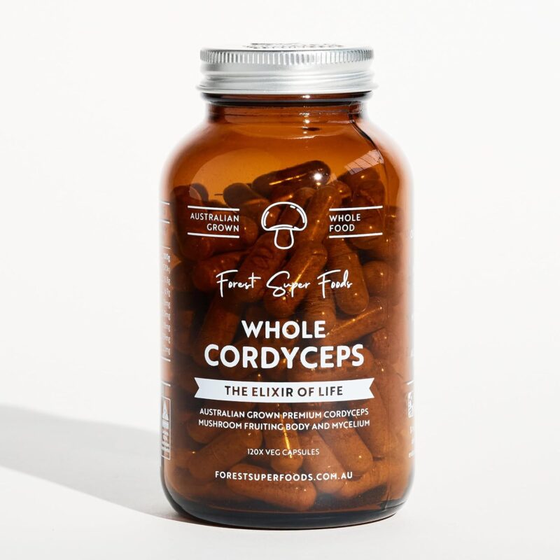 Full Spectrum Cordyceps Mushroom Capsules | 2400mg dosage | Grown in Australia + mycelium | 120 count | Cordyceps militaris by Forest Super Foods