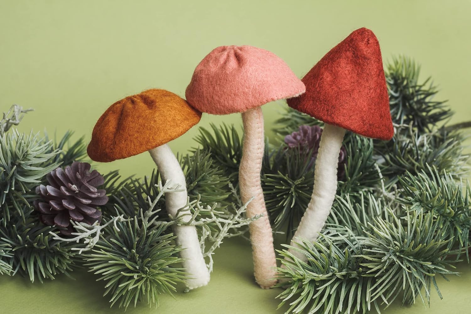 81h8haRXibL._SL1500_.jpg Mushroom christmas ornaments for tree Felt handmade ornament Mushroom home hanging decor (Set of 5) - Image 7