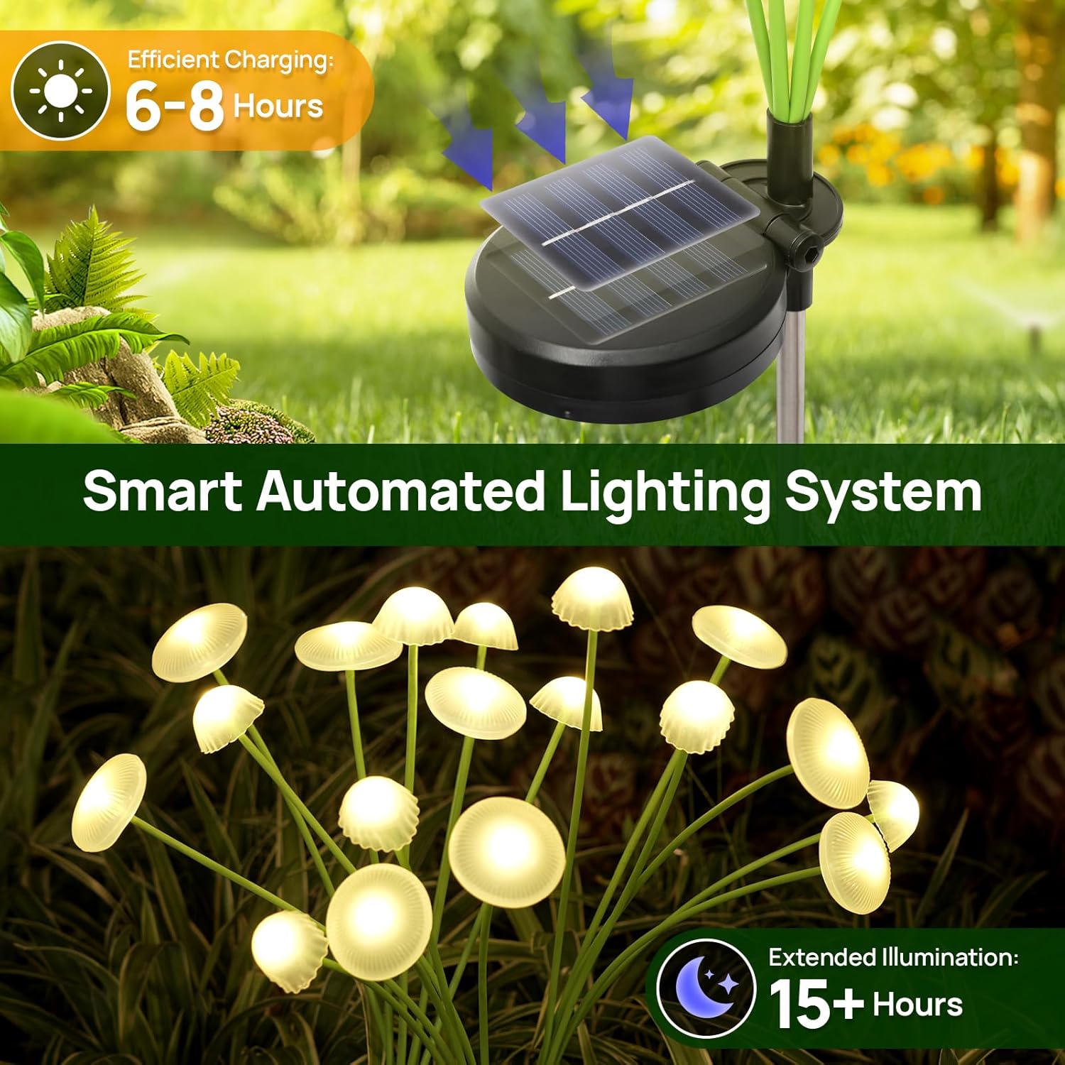 81iTUkq8OjL._AC_SL1500_.jpg Solar Garden Lights, 6-Pack Dual Mode LED Solar Mushroom Lights, Waterproof Firefly Outdoor Decor for Yard, Patio, and Pathway – Warm White Jellyfish Ambiance - Image 5