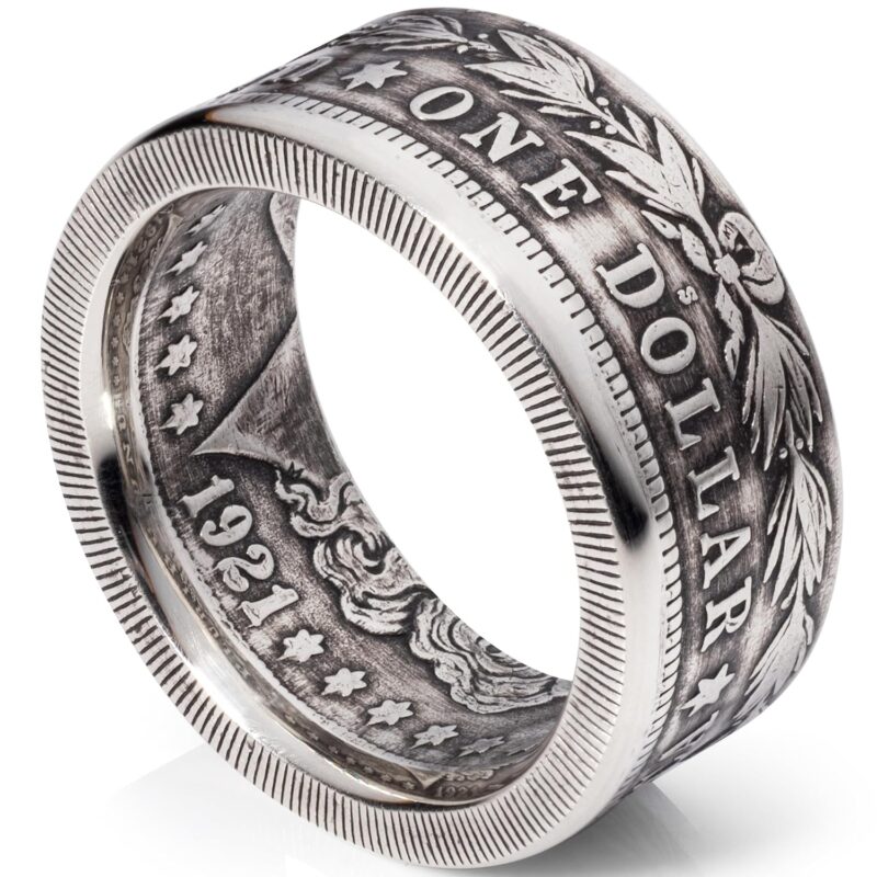 Silver Mens Rings - Handcrafted 1921 Morgan Silver Dollar Rings Made In USA | Men's Rings Silver Crafted from Authentic Silver Coins | Real Silver Rings for Men | Change To Treasure (Patina, 11)
