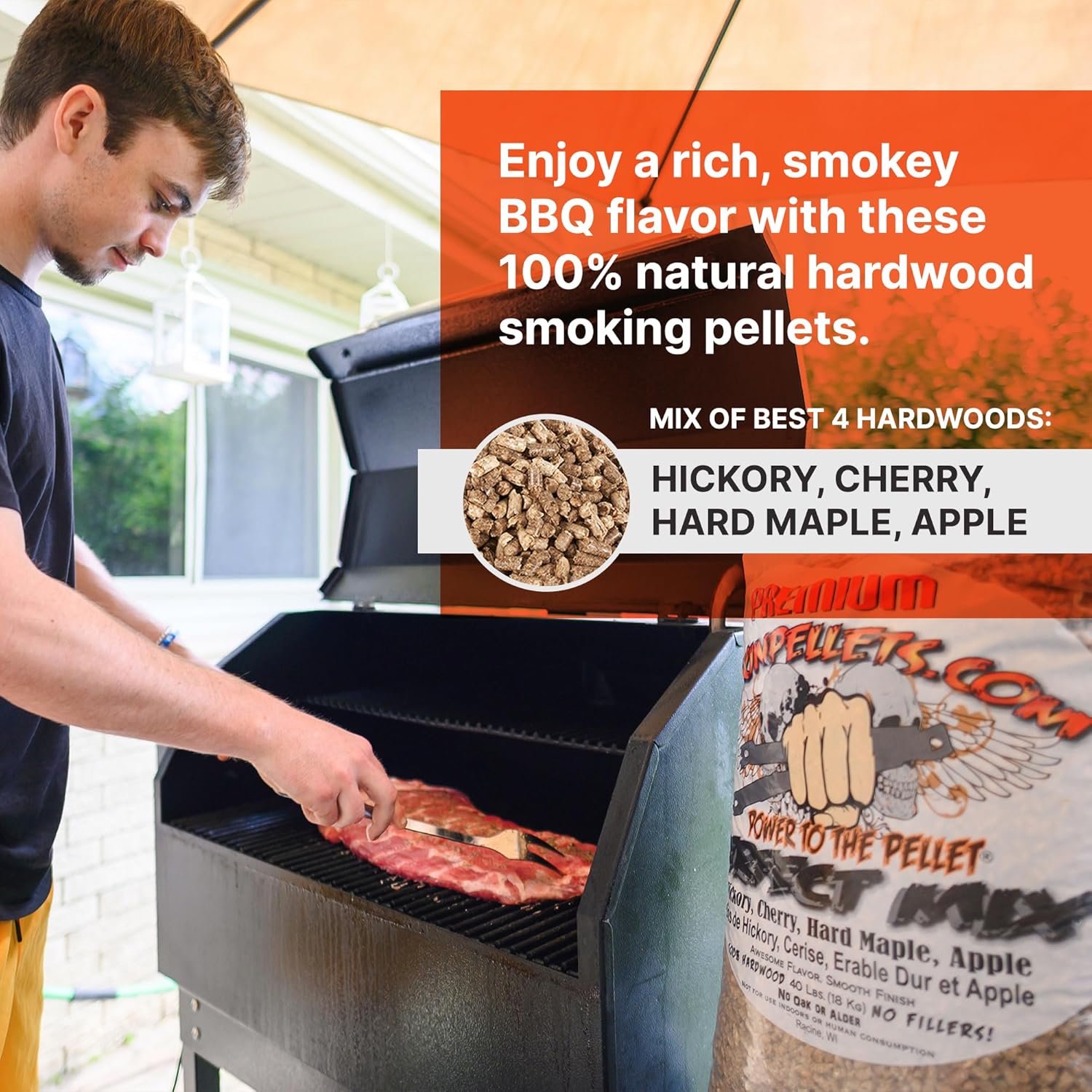 81jUyM-SVXL._AC_SL1500_.jpg CookinPellets 40PM Perfect Mix All-Natural Hickory, Cherry, Hard Maple, and Apple Grill Smoker Smoking Hardwood Wood Pellets, 40 Lb Bag (2 Pack) - Image 2