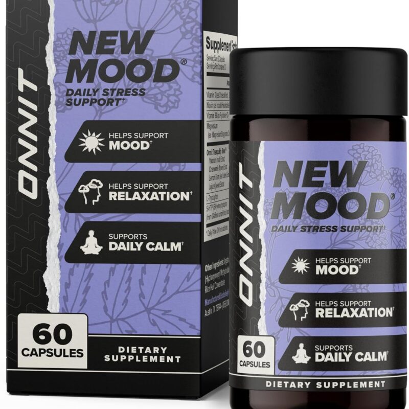 ONNIT New Mood Daily Stress Support Capsules, Sleep and Mood Support Supplement for Men and Women, Daily Stress Management Capsules, 60 Count