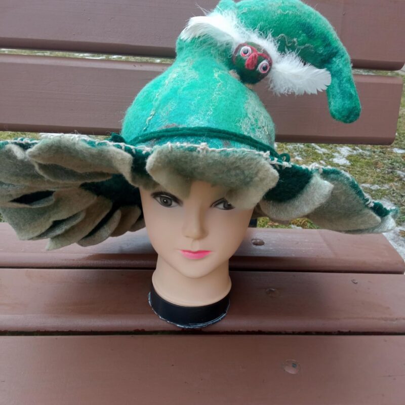 Unique felted hat green mushroom.wool Mushroom hat.Carnival costume.sauna hat.Original wizard hat.Elf hat.Fairy hat.Cosplay.Druid hat