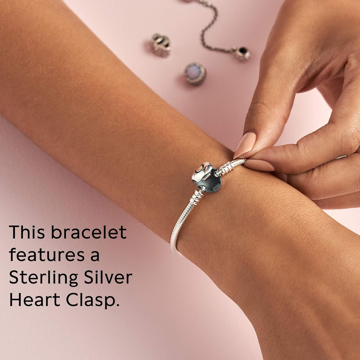 81l0pvPUBhL._AC_SL1500_.jpg Pandora Moments Heart Clasp Snake Chain Bracelet - Compatible Moments Charms - Gift for Her - Sterling Silver - With Gift Box - Image 5