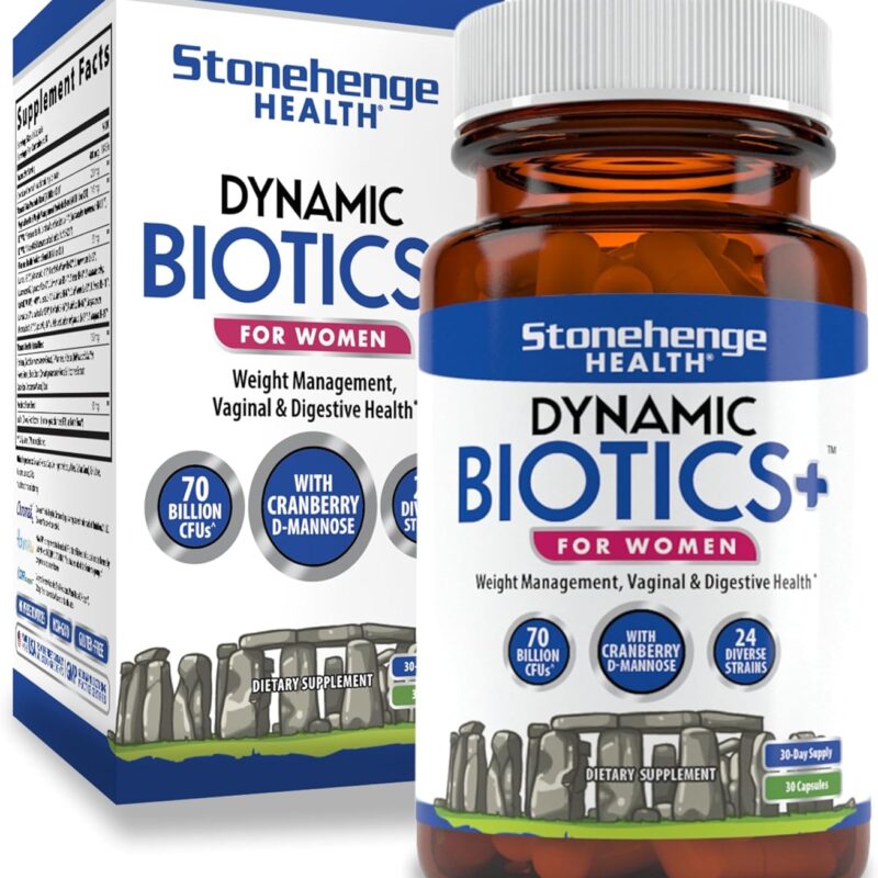Stonehenge Health Probiotics 70 Billion CFU + 24 Strains, Prebiotic, Dynamic Biotics+ for Women, New Formula for Weight Management, Digestive & Vaginal Support, Delayed Release Shelf Stable Non-GMO