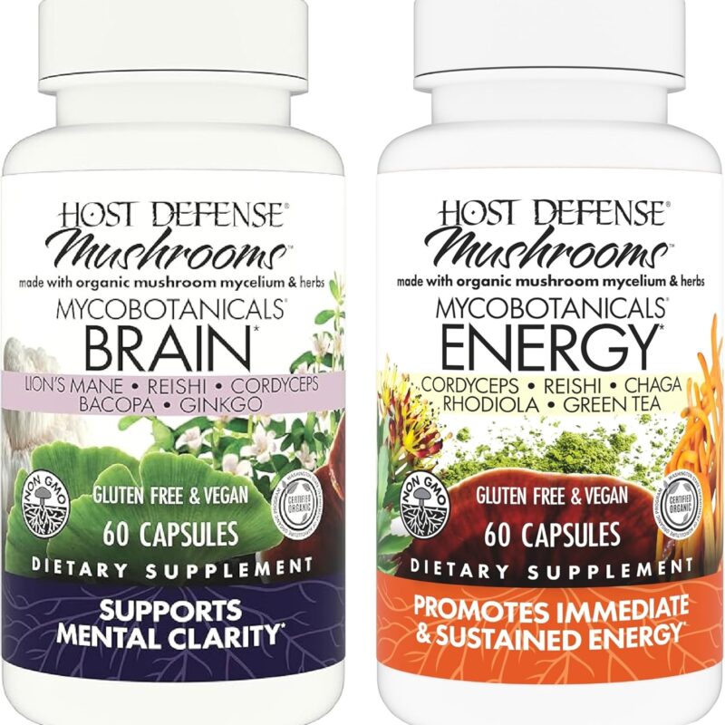 Host Defense Bundle with MycoBotanicals Brain* Capsules, 60 Count & MycoBotanicals Energy* Capsules, 60 Count - Support Memory & Focus - Support Sustained Energy