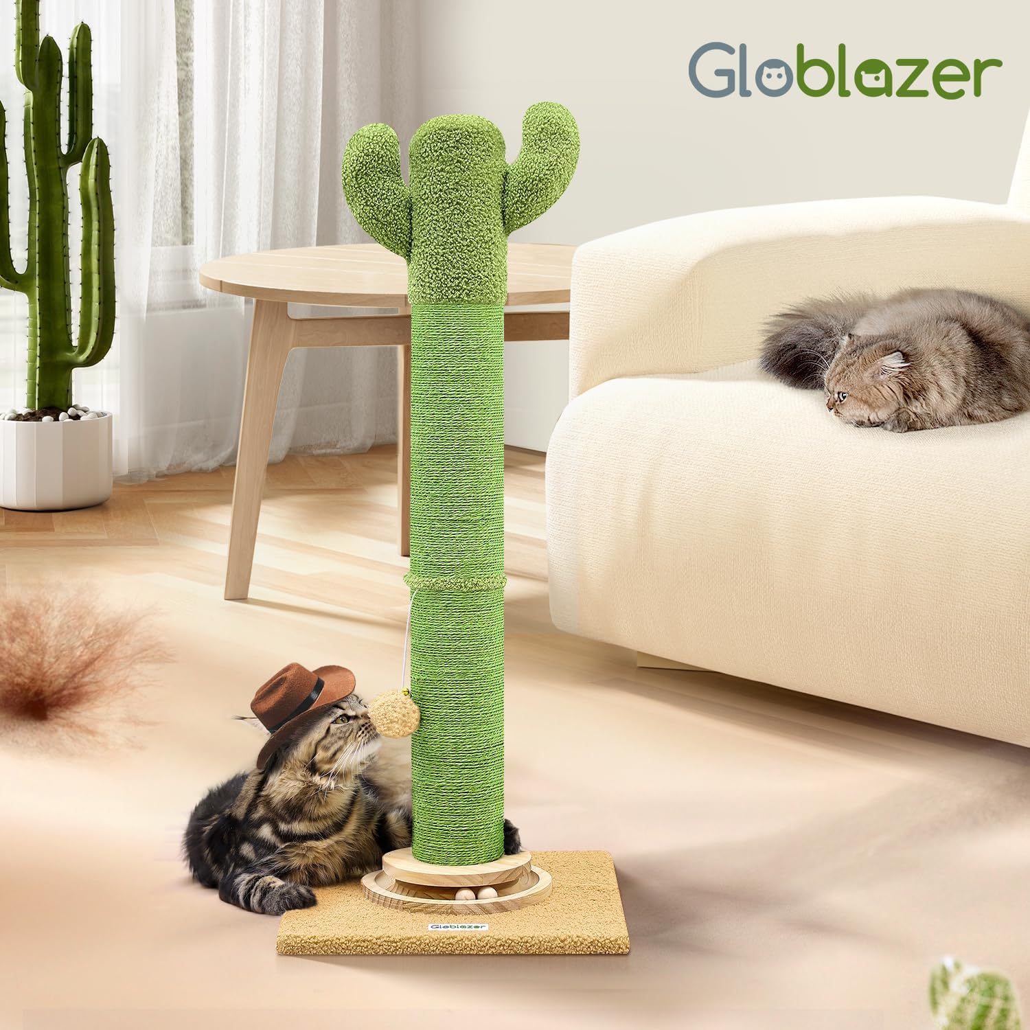 81m-n86imZL._AC_SL1500_.jpg SC37 Extra Thick Scratching Posts for Indoor Large Cats Adults, 37inch Cactus Cat Scratching Post Cat Scratcher Cute Sisal Scratching Post with Modern Wooden Ball Tracking Interactive Toys - Image 7