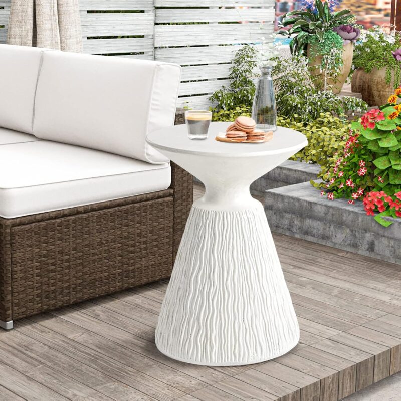 HOMPUS Outdoor Concrete Side Table Mushroom Shaped Cute Morden End Table Patio Decor Round Coffee Accent Table Garden Stool for Livingroom,Outside,Balcony,Pool (Warm Milk White)