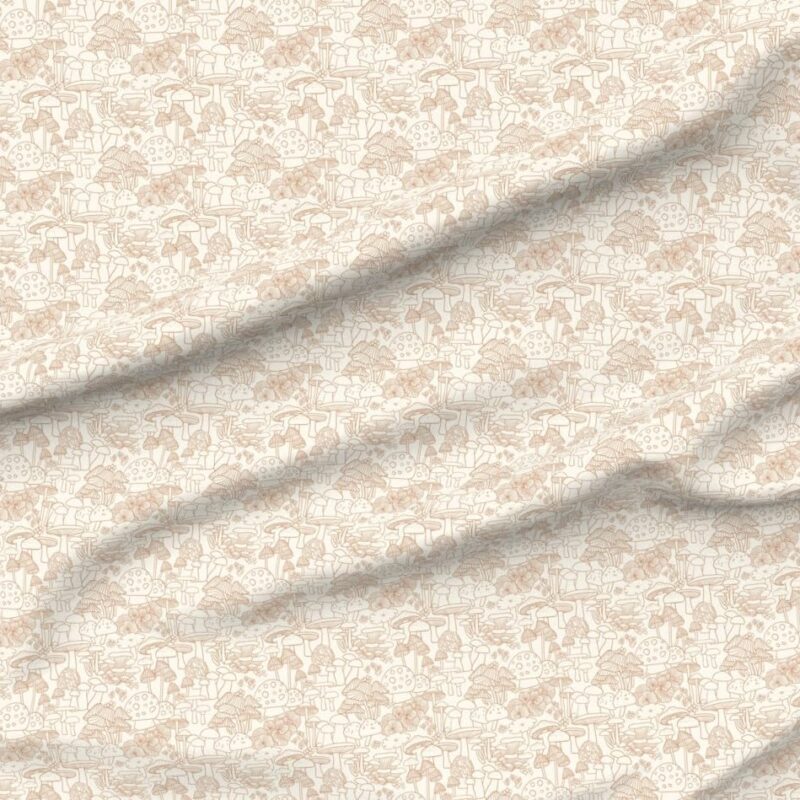 Spoonflower Fabric - Brown Mushroom Pen and Ink Forest Nature Woodland Fauna Mycology Printed on Performance Velvet Fabric by The Yard - Durable Upholstery Home Decor Accessories