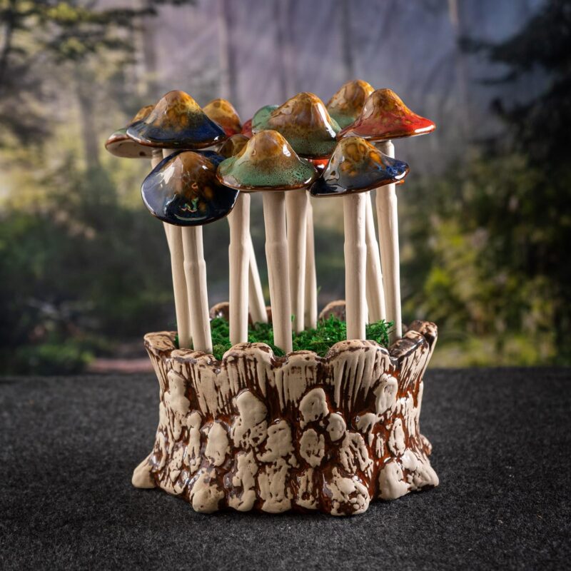 Pacific Giftware 12 Piece Ceramic and Resin Mushroom Picks with Planter Ideal for Fairy Garden Decor and Outdoor and Indoor Mushroom House Displays 8.27" H