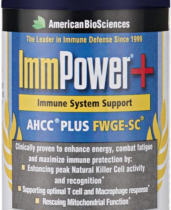 ImmPower Plus - Immune Support and Mitochondrial Rescue - AHCC & Fermented Wheat Germ Extract - Mushroom Extract Supplement - 60 Vegetarian Capsules, 550mg/capsule
