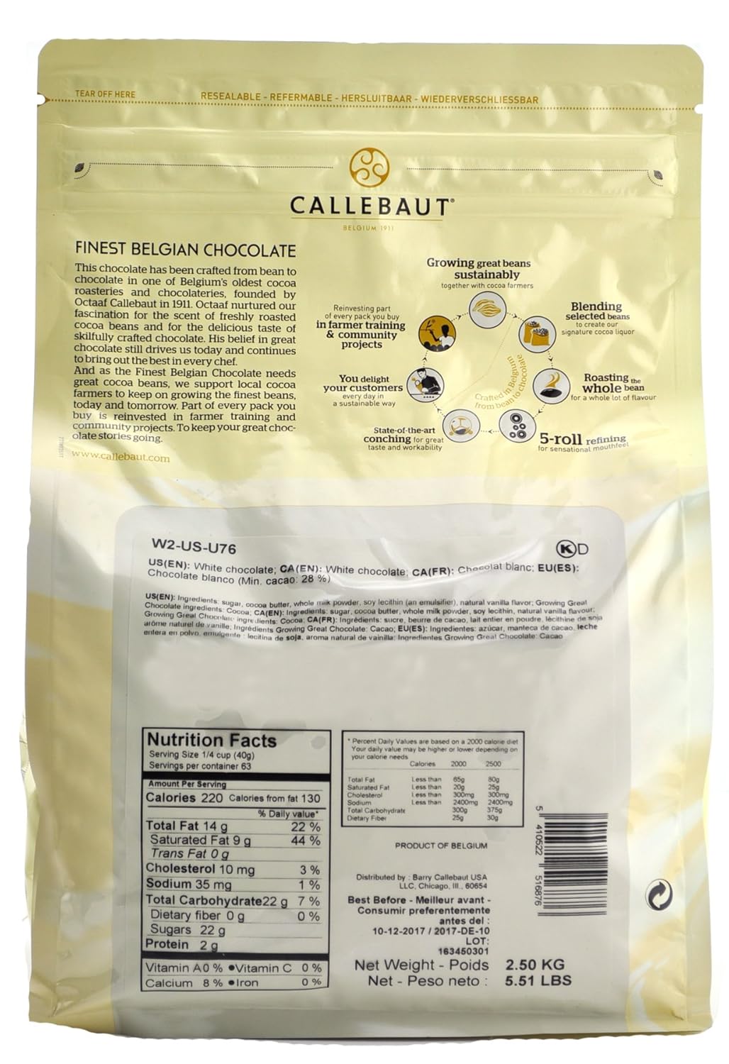 81qITnnNcJL._SL1500_.jpg Callebaut W2 28% White Chocolate Callets 5.5 lbs - Image 2