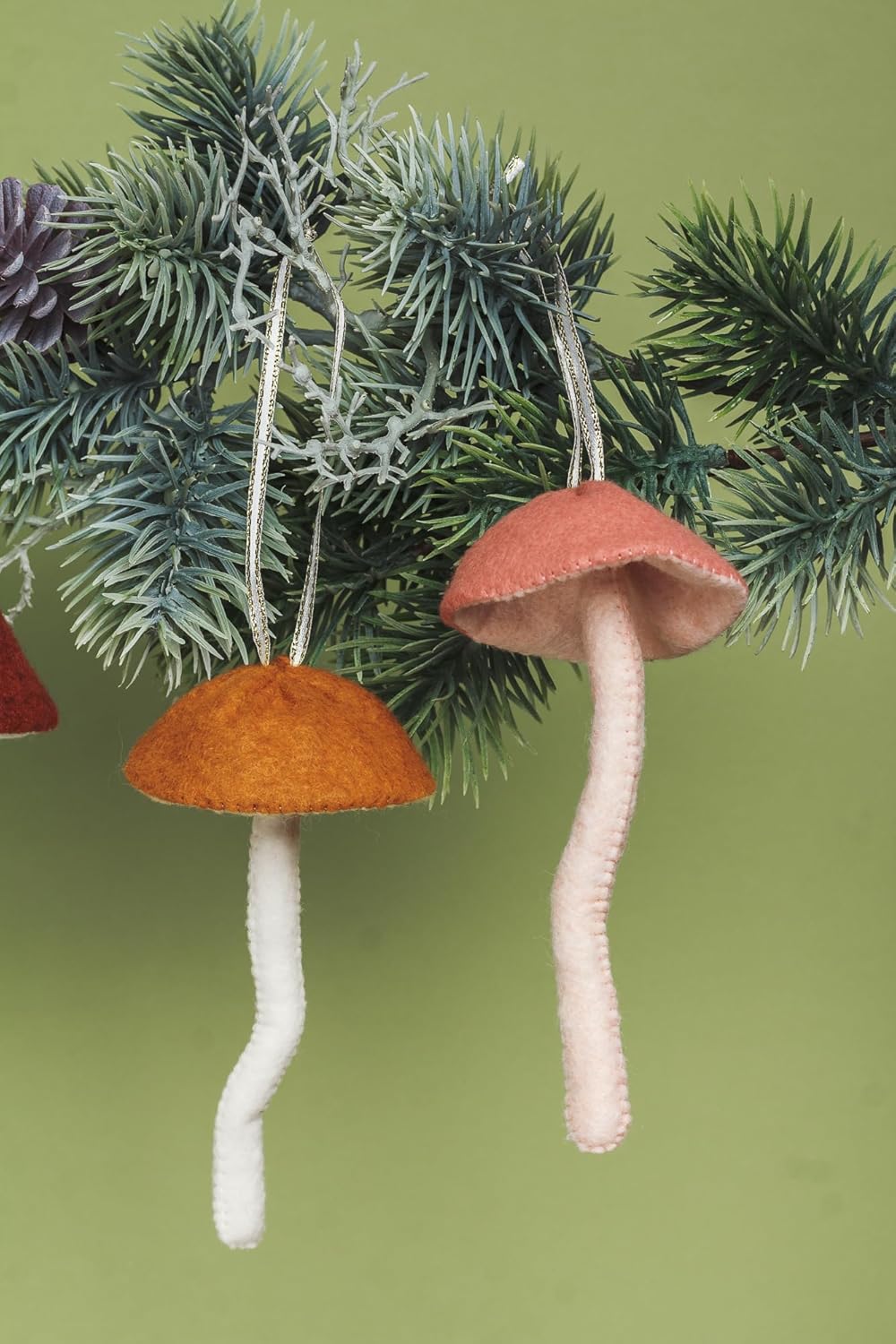 81qvmBwKgL._SL1500_.jpg Mushroom christmas ornaments for tree Felt handmade ornament Mushroom home hanging decor (Set of 5) - Image 5