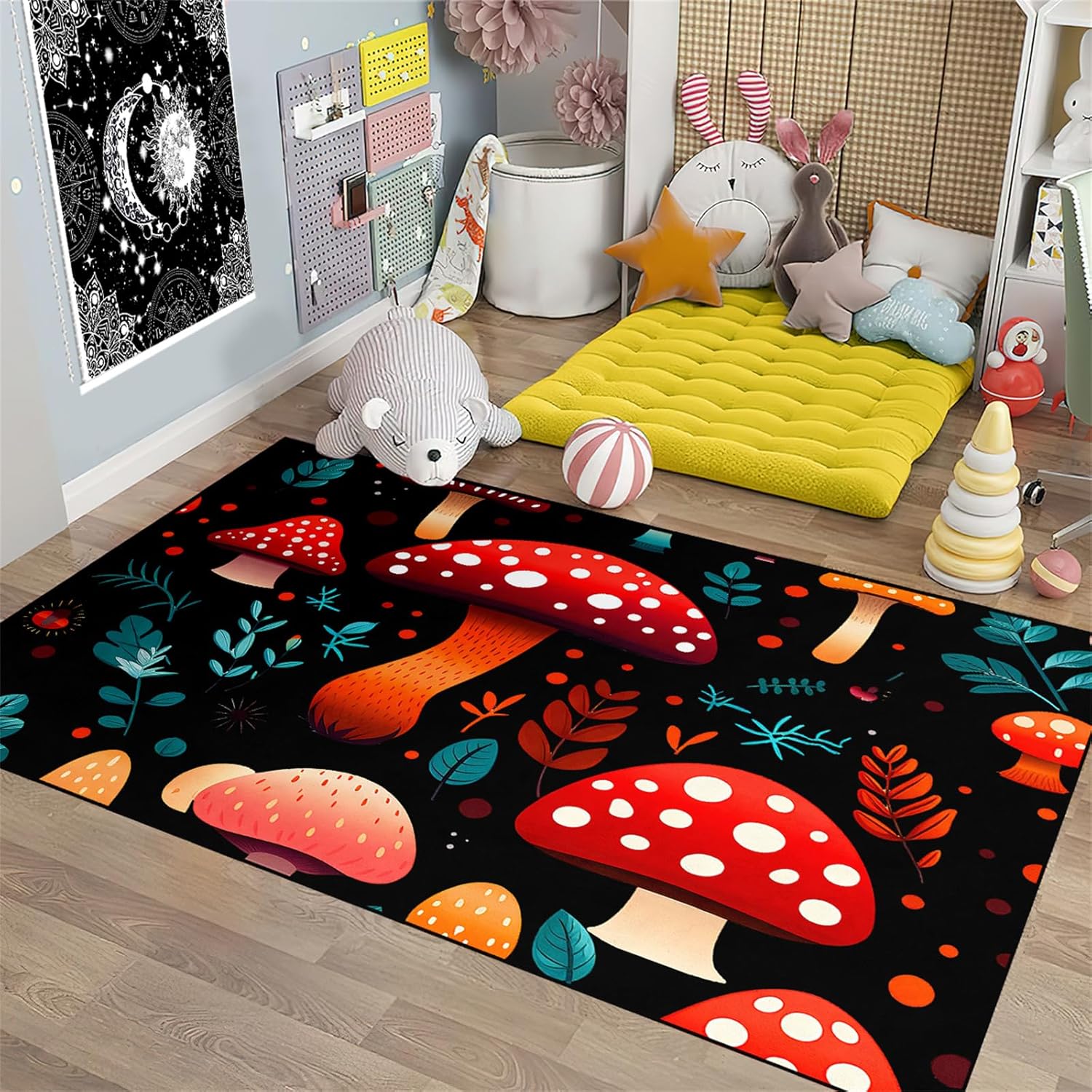 81sF6Yfj3fL._AC_SL1500_.jpg Mushroom Area Rug for Girls Room, Bedroom, Kitchen - Pattern Carpet for Room Decor, 3'5' - Image 6