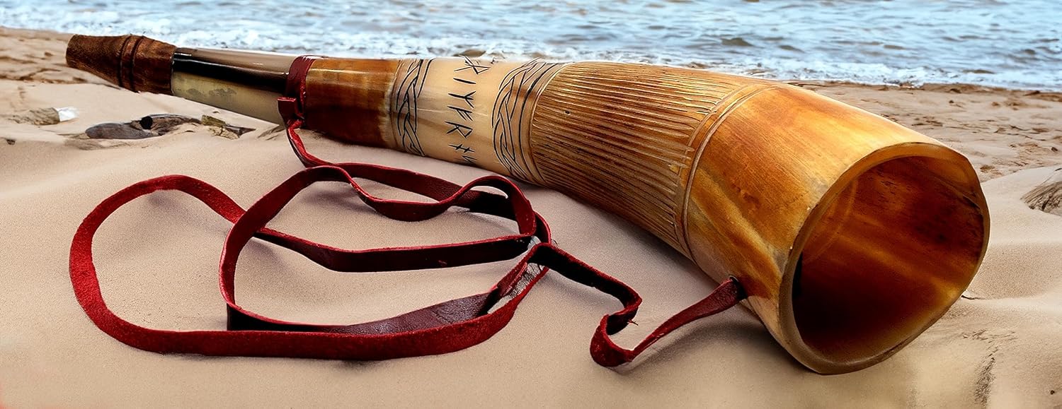 81tXa2HE0L._AC_SL1500_.jpg 5MOONSUN5's Viking Blowing Cow Horn Whistle - Medieval, Norse Cattle Ancient Horn Bugle - Hunting Tool - Image 5