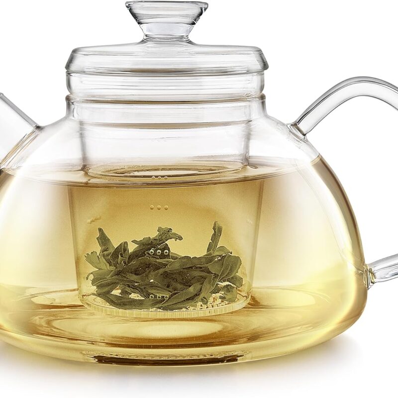 Teabloom Innovative Filtered Borosilicate Glass Teapot With Microdot Loose Tea Glass Infuser - 40 ounces (5 cups or 1200 mL) - Clear Balance