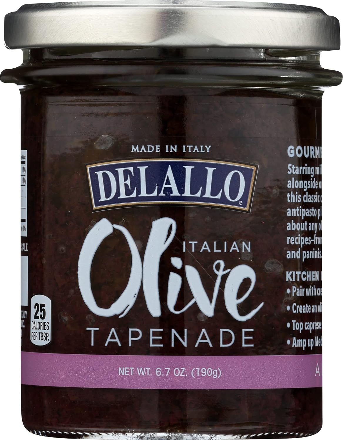 81tlyUKv4mL._SL1500_.jpg Delallo Italian Olive Tapenade in Oil, All Natural, 6.7 Ounce (Pack of 6)