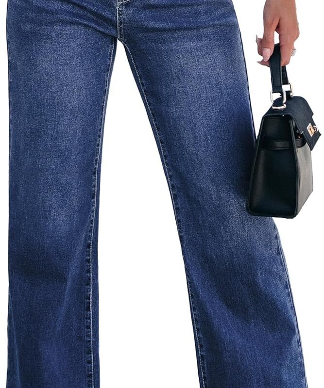 luvamia Wide Leg Jeans for Women High Waisted Flare Trendy Stretchy Denim Pants Baggy Classic Trouser Jeans with Pockets