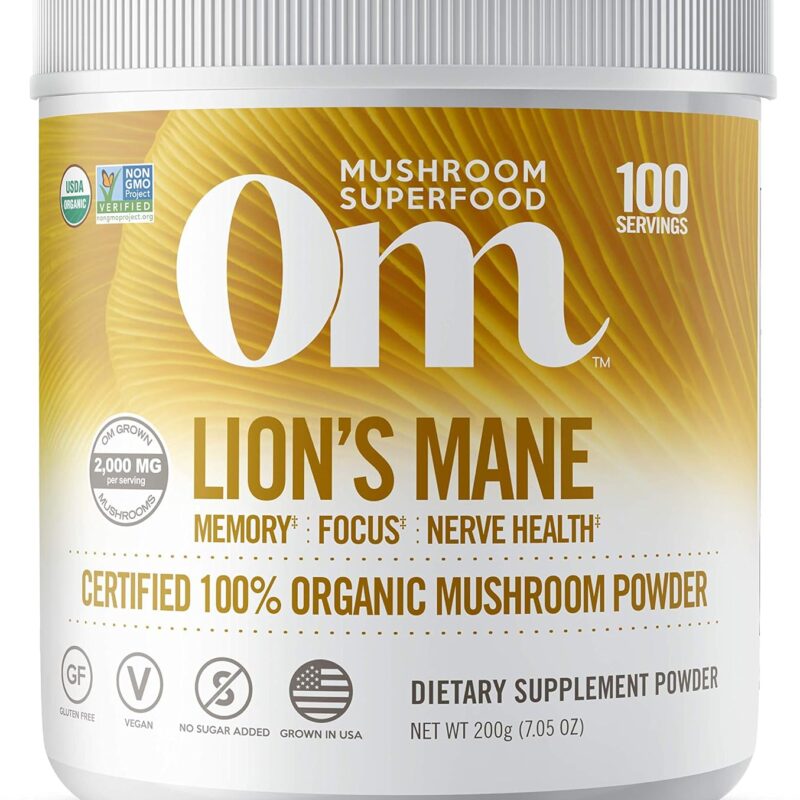 Om Organic Mushroom Nutrition Lion's Mane: Memory, Focus, Nerve Health, 100 servings, 7.14 Ounce, 200 Gram