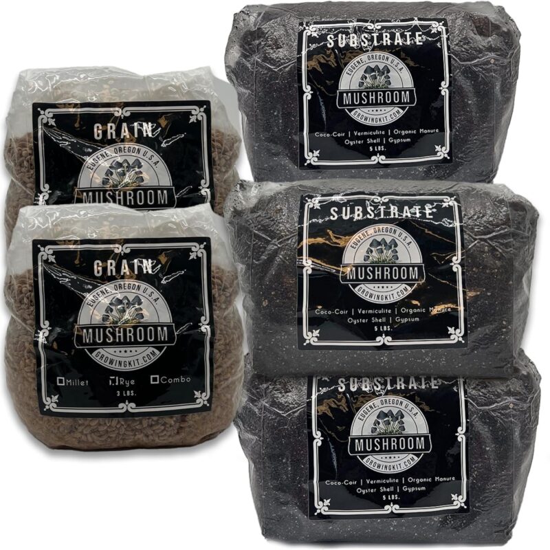 Mushroom Monotub Kit Refill Pack | Sterile Rye Berries Grain and Manure Substrate Bags | for 54 Qt. Monotubs