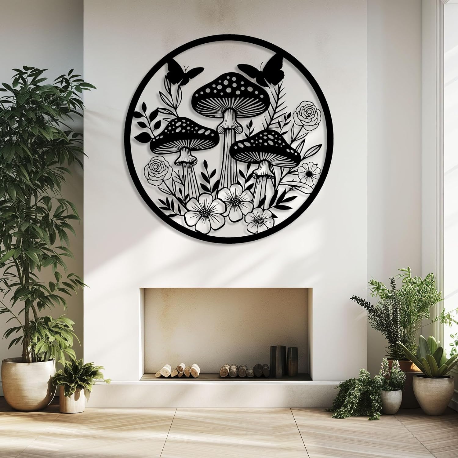 81wTWD2UkkL._AC_SL1500_.jpg LARNT Mushrooms Metal Wall Art, Mushroom Metal Wall Decor, Toadstool Boho Wall Hanging, Mushroom Sign, Boho Wall Decor, Plant Wall Art, Metal Garden Decor (Black, 19"x19"|47x47cm)