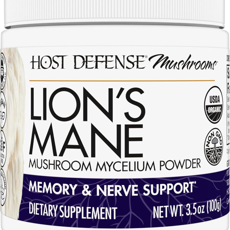 Host Defense Lion's Mane Powder - Brain Health Support Supplement - Mushroom Supplement to Support Focus & Memory Function - Immune & Nervous System Support Supplement - 3.5 oz (66 Servings)