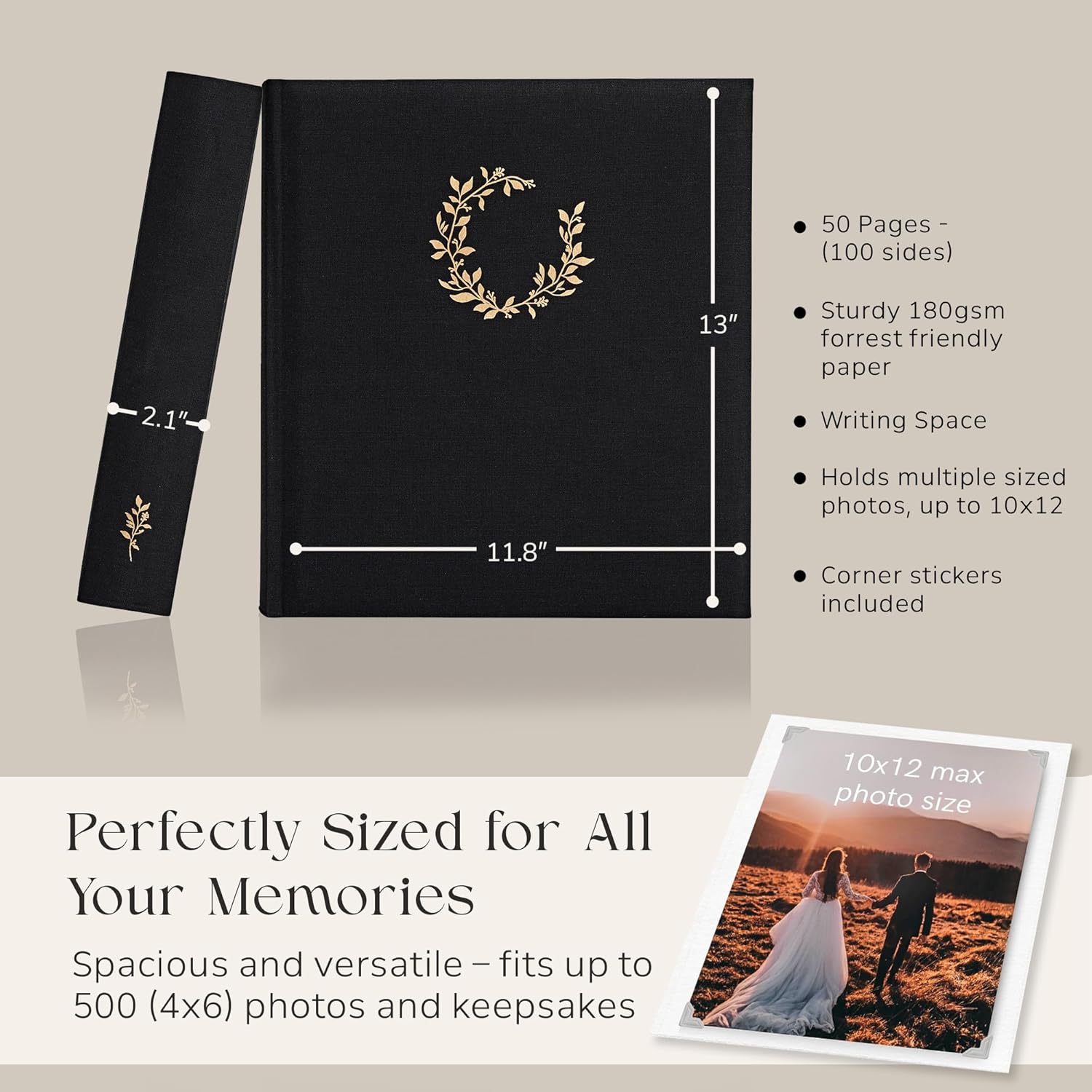 81yLh6HI1EL._AC_SL1500_.jpg Premium Scrapbook Album – Photo Album with Writing Space – 100 Pages for Multiple Sizes 4x6, 5x7, 6x8, 8x10 – Holds 500 Photos – Wedding, Baby, Travel & Family Memories - Image 4