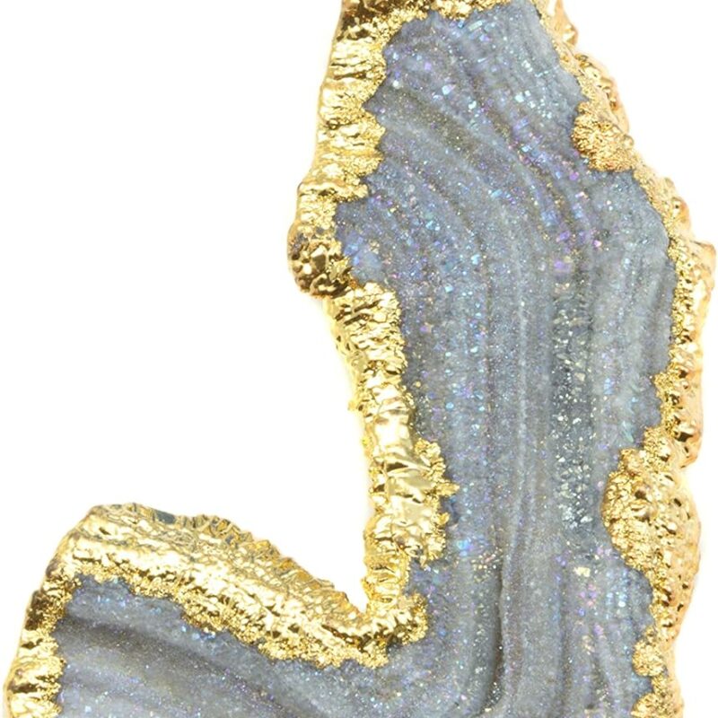 14k Gold Filled Drusy Necklace Pendant Large Gray Mushroom Druzy Crystals Golden Electroplated Sides