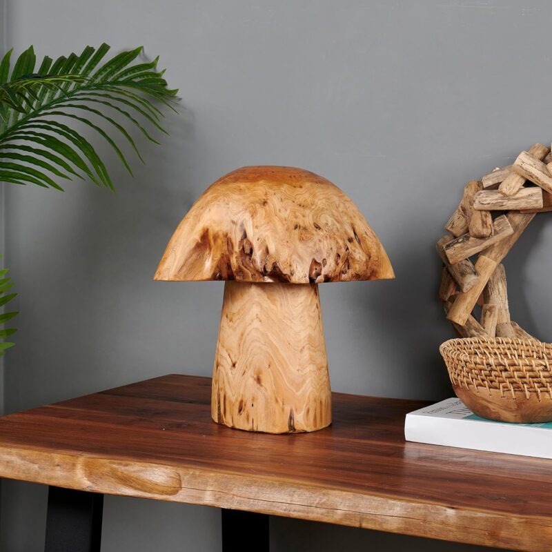 Greenage Cedar Roots Hand Crafted Wood Mushroom Sculpture 13.4x15.4x15.7 H Handmade Natural Wooden Mushrooms Arts Home Decor for Console Table Living Room Bedroom Courtyard Garden