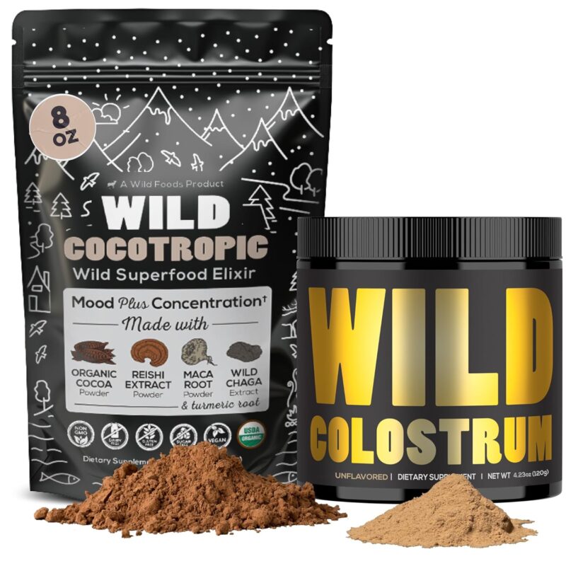 Cocotropic Organic Mushroom Cacao Mix (8oz) & Colostrum Powder (5.22oz) Bundle for Gut Health and Energy
